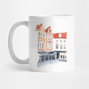 Two old houses in the of street of Bruges, Belgium. Mug